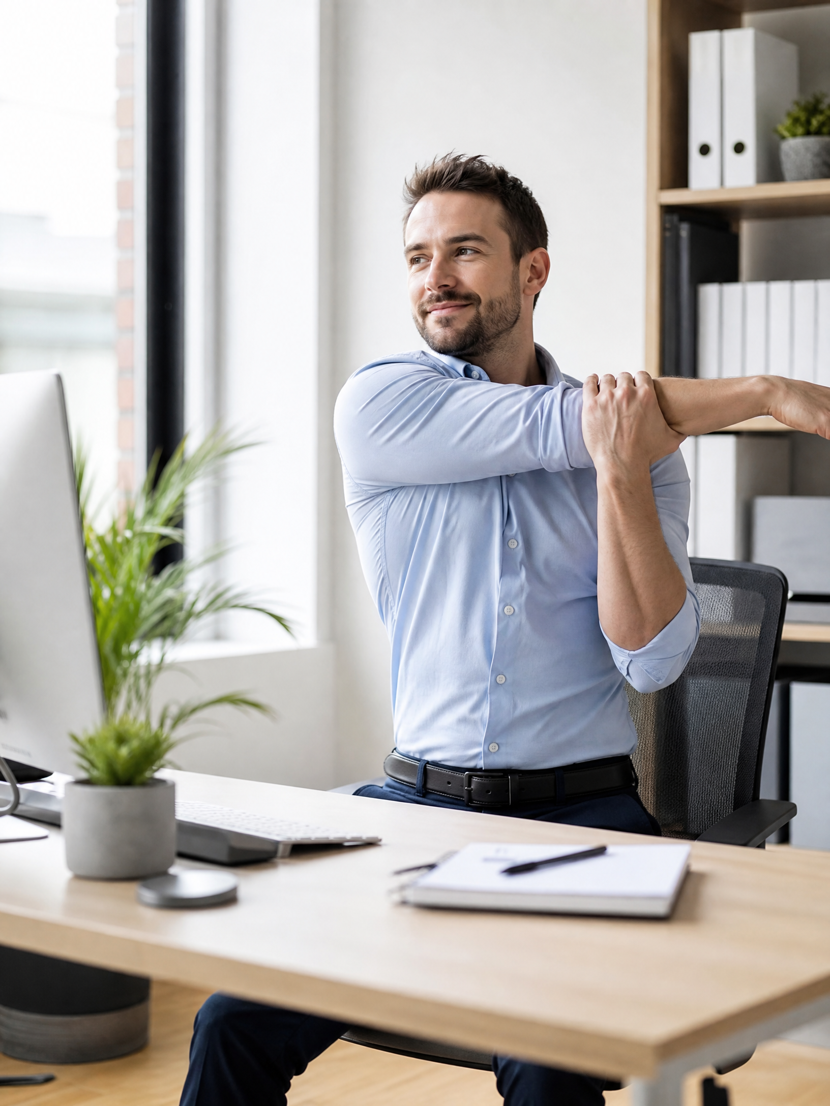 Professional office worker exercising at their desk